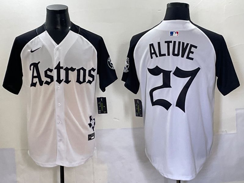 Men 2025 Houston Astros #27 Altuve White Black Five generations Joint Name Nike MLB Jersey style 1